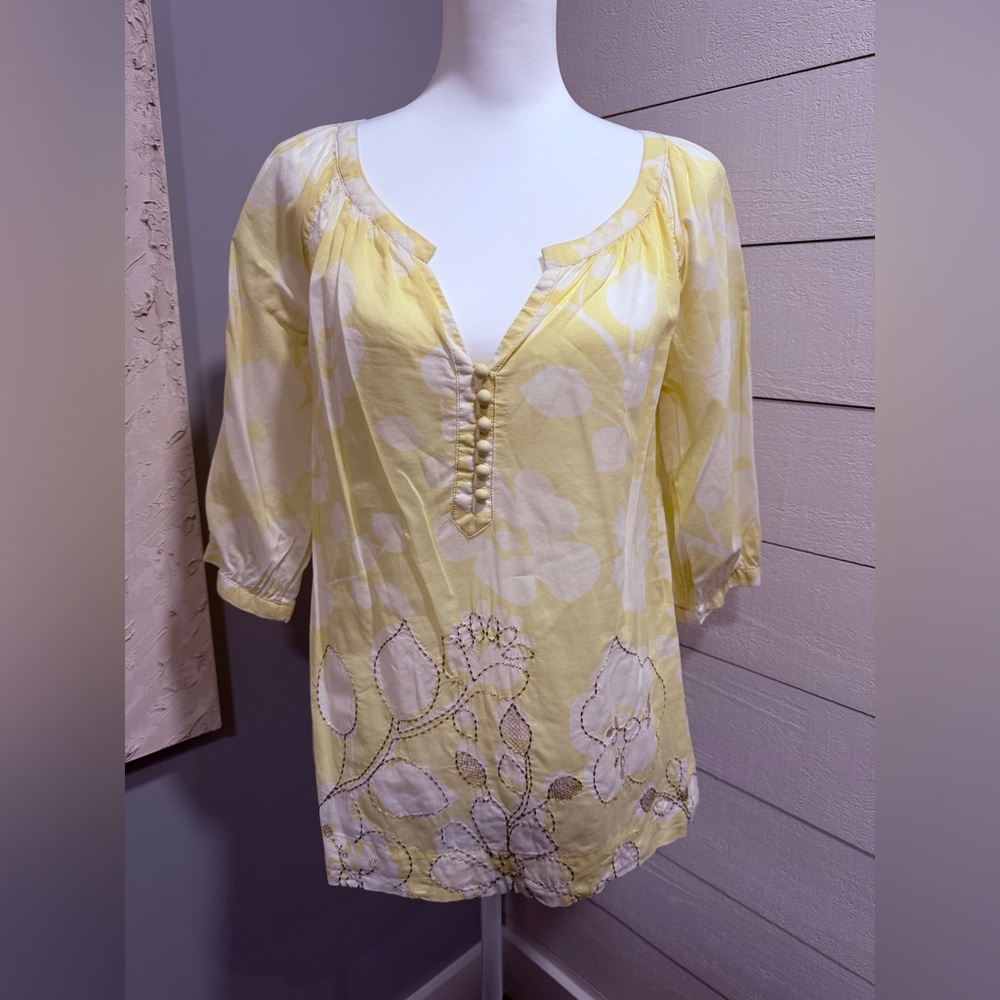 CAbi Yellow and White Floral Blouse